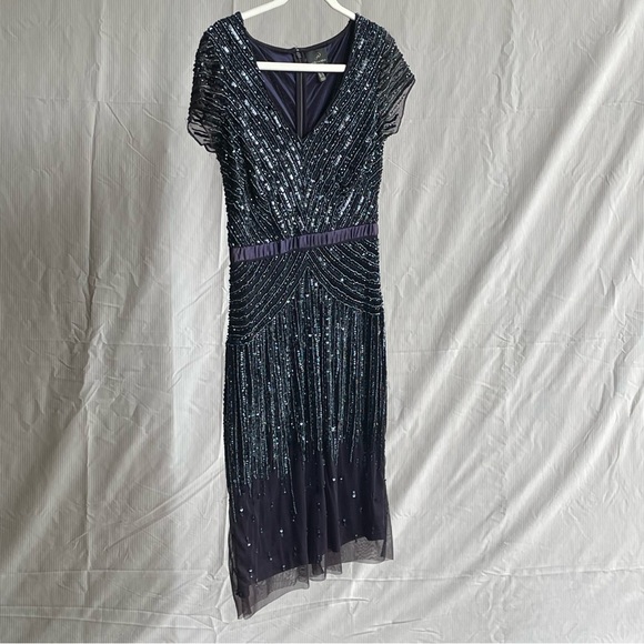Adrianna Papell Navy Sequin Midi Dress - Size 4 - Never Worn - Sample Sale - Picture 1 of 6
